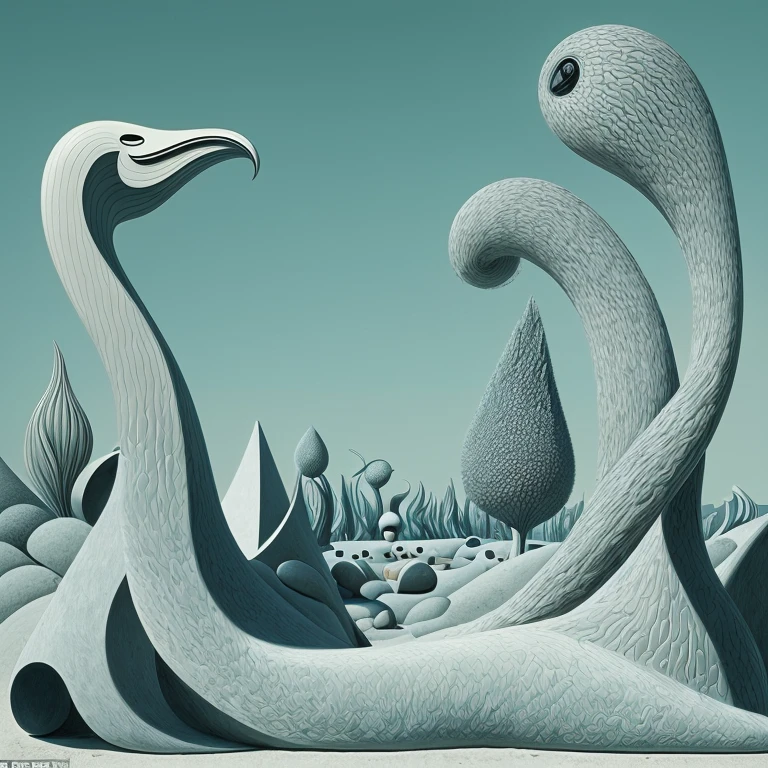 Surrealism，A combination of curves and straight lines，Picasso style，Strange animals＆plant