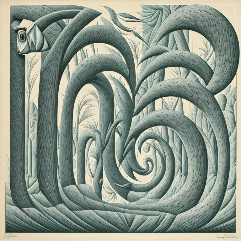 Surrealism，A combination of curves and straight lines，Picasso style，Strange animals＆plant