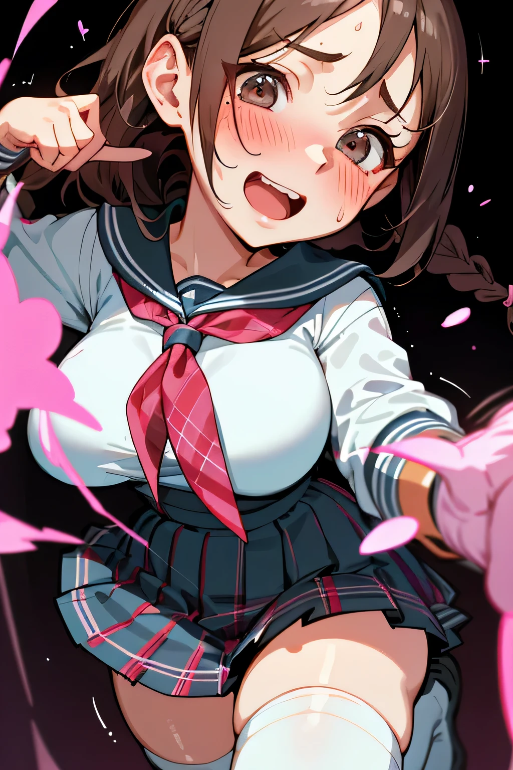 (highest quality:1.4)、High resolution、Detailed Background、(Detailed beautiful face:1.4)、Anatomically correct、(Depict the normal number of fingers:1.2)、(Detailed facial expressions)、Realistic、Beautiful, smooth skin、Teenage beauty、(Two women)、(Huge breasts:1.2)、Black Hair、brown hair、braided bob、braided ponytail、braided long、Emphasis on feminine silhouette、Zoom in on upper body only、Cowboy Shot、cute、Emphasise the absolute territory、Accentuate your breasts、attractive thick thighs、
(Two beautiful girls looking at you with excited expressions at an amusement park:1.5)
Faster heart rate and breathing、Face and body turn red、Body tension and trembling、
Maximum sexual arousal、Moisture occurs、Very fast heart rate and breathing、
Increased physical arousal due to excitement、Your face and body become very red、Sweating and physical tension、
Thoughts are completely sexually focused、Strong sexual desire、Seeking physical contact or sexual activity、
Cute sailor suit made of sheer material、White sailor collar、plaid pleated mini skirt、White knee-high socks、black knee high socks、cute