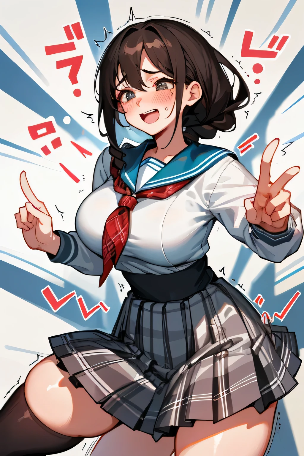 (nsfw),masterpiece,ultra detailed,sharp focus,4k digital art,high resolution,(v sign with both hands:1.5),(aroused and blushed:1.5),bukkake,(adult face,curvy female),(face focus:1.2),navy blazer,pleated skirt,bow tie,black medium hair,tongue,at public park,night,night light,(sweaty:1.2),grinning,cum on face,(trembling,flying heart-shapes),(squatting and spreading legs),open mouth