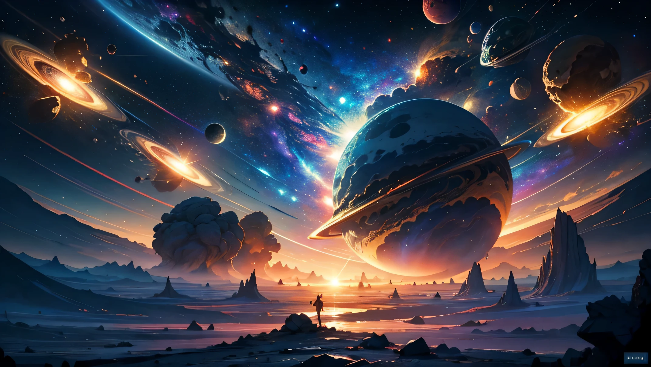 (masterpiece), best quality, a strange planet with a asteroids tape, terrestrial planet,asteroids tape, asteroids, cosmic mick, kosmok, Deep space, Star, rich and colorful, lifelike, 4k, extremely good, complex, detailed, suffocating, galaxy, solar system, epic, huge, photorealistic, 8K