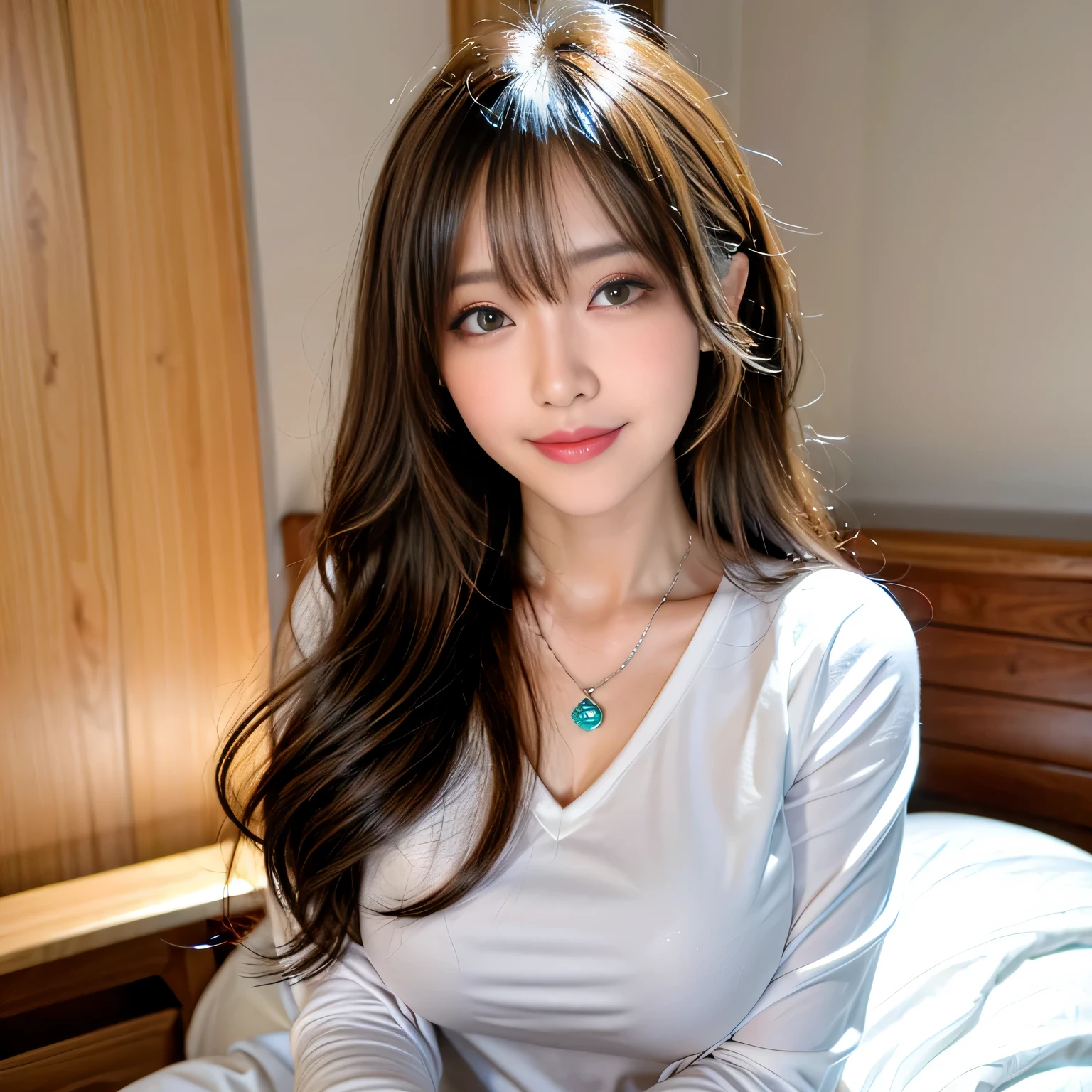 ((highest quality, 8K, masterpiece: 1.3)), concentrated: 1.2, Cute girl 1,nipples erect、Braless walk、 Perfect beauty: 1.4,hoodie: 1.2,Long sleeve、randal color、comics&Text Graphics、Black ruffle-trimmed drawstring zip blouse,1.1, Highly detailed face and skin textures, Fine grain, double eyelid, whitening skin, ,highest quality,Ultra-high resolution,you,1 girl,alone,_Shiny_skin,Iris,necklace,((Brown_length_Wavy_hair)),(lips)),eyelash,front hair,deal with,compensate,Shiny,pore,skin texture,big breasts、smiling face、living、
