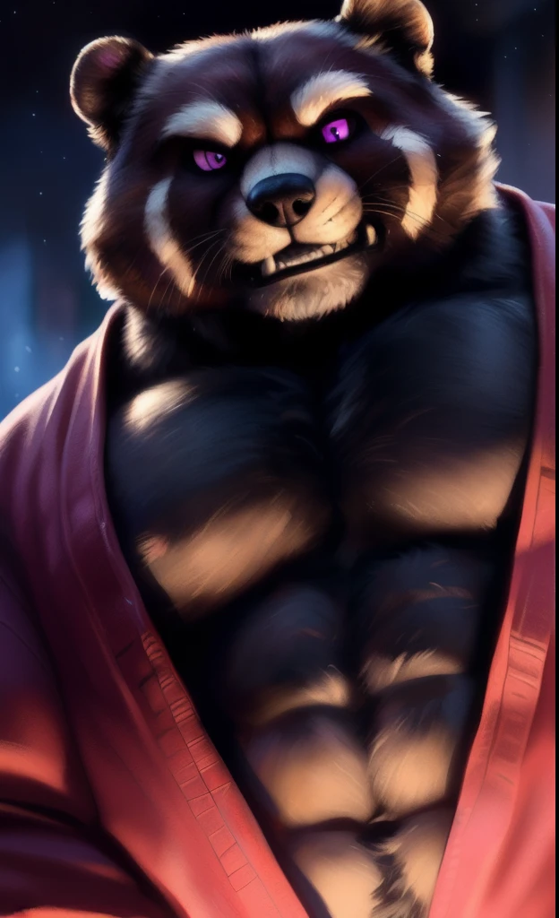 NSFW，Humanity((dramatic))epic, dynamic poses, dynamic angle, a scene from the movie, Extreme perspective and powerful composition, ridiculous, (Super detailed), sharp focus, Negi, eyes, black eyes, hairy, chubby，brown fur, White beard, Humanity (Red panda), male, middle aged, gray body, white belly, muscular, Super detailed face, (delicate eyes),, Taking a shower in a medieval bathroom, Use of towels, naked, motion blur, (best quality), (masterpiece), high detail, high quality, Award-winning, high resolution, HD, 16k, Chilling, (close up:1.5)