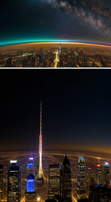 As you gaze upon the skyline of the magnificent Space City, paint a picture with your words. Describe the towering spires of futuristic architecture reaching towards the stars, adorned with shimmering lights and intricate designs. Below, bustling spaceports hum with activity as spacecraft of all shapes and sizes gracefully maneuver in and out of the cityscape. Detail the choreographed ballet of ships, the faint thrum of their engines echoing through the void as they embark on voyages of exploration or return from distant galaxies. Immerse the reader in the energy and wonder of this bustling cosmic hub, where the dreams of humanity soar amidst the infinite expanse of space