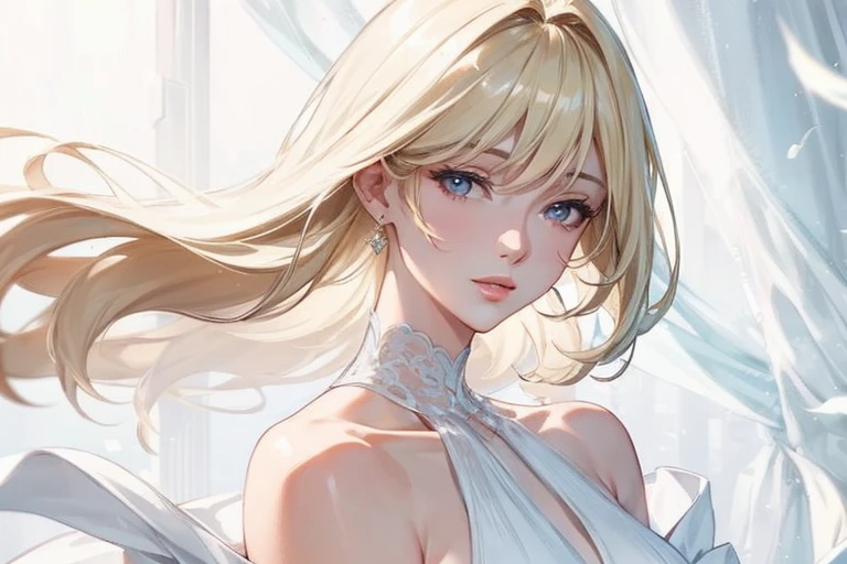 realistic, Elegant mature woman, blonde, big chest, high resolution cg 8k, beautiful cg, soft light
