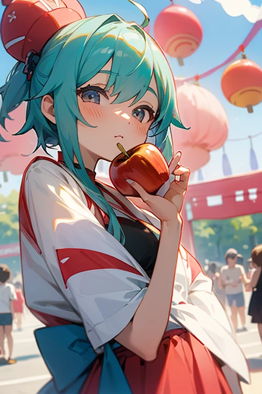 Summer festival、yukata、woman３P、cute、apple candy、