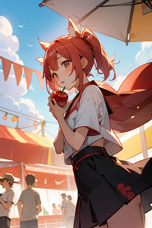 Summer festival、yukata、woman３P、cute、apple candy、
