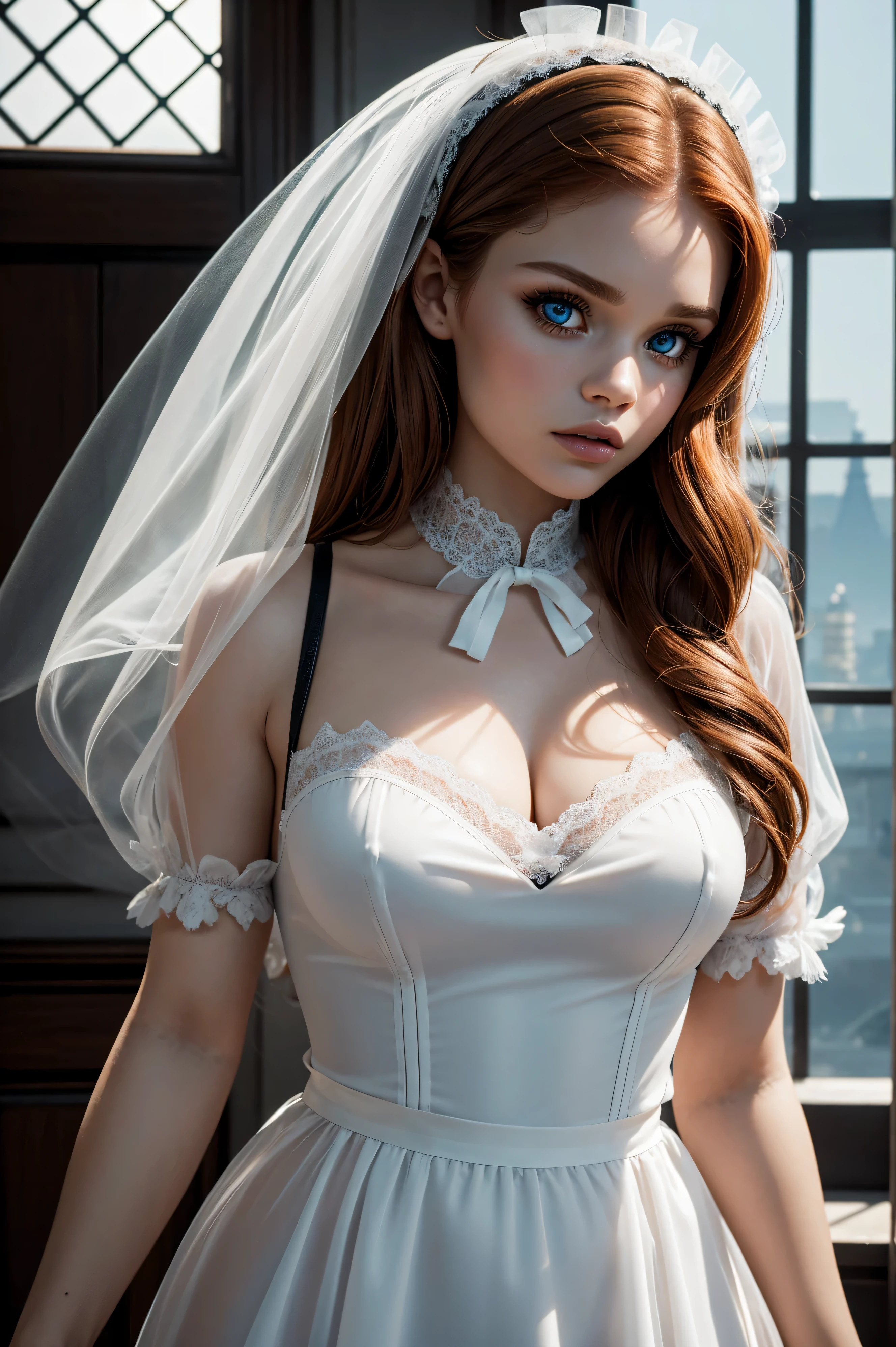 Holland Roden, wearing french maid costume transparent. professionally retouched, soft lighting, realistic, smooth face, perfect eyes, sharp focus on eyes, 8 k, high definition, insanely detailed, intricate, elegant. be in front of the Eiffel Tower.