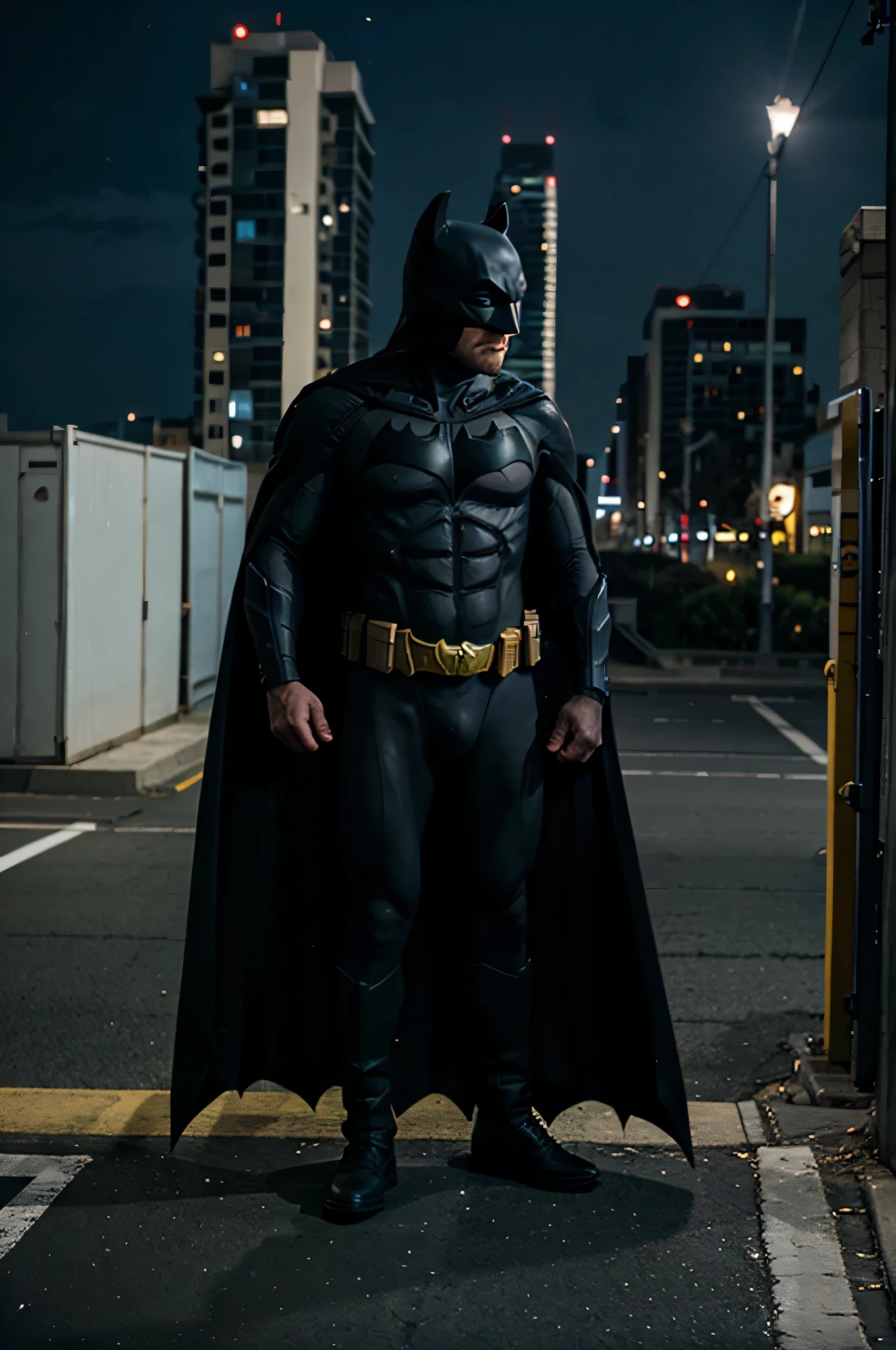 Batman standing on building and seeing the road
