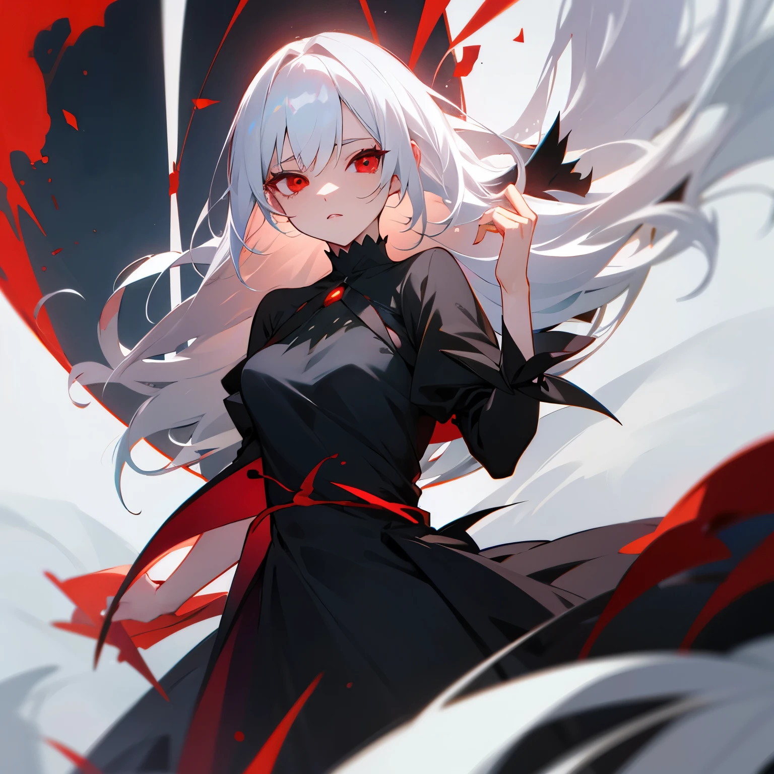 White hair red eyes black dress