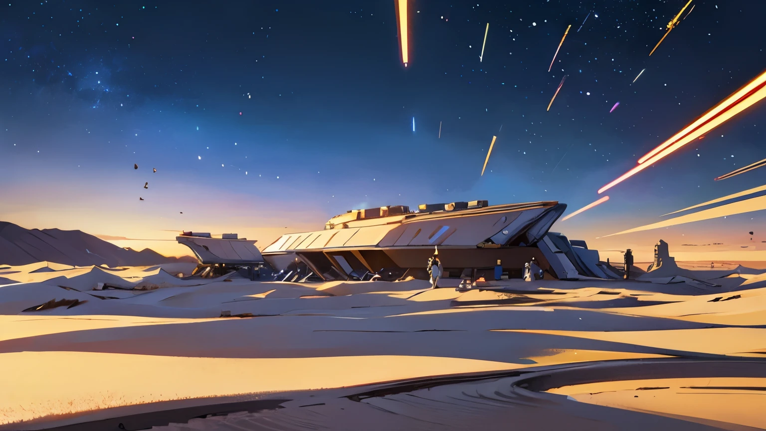 A extra wide desert with a lot of future City , outdoor , StarWars style , no people