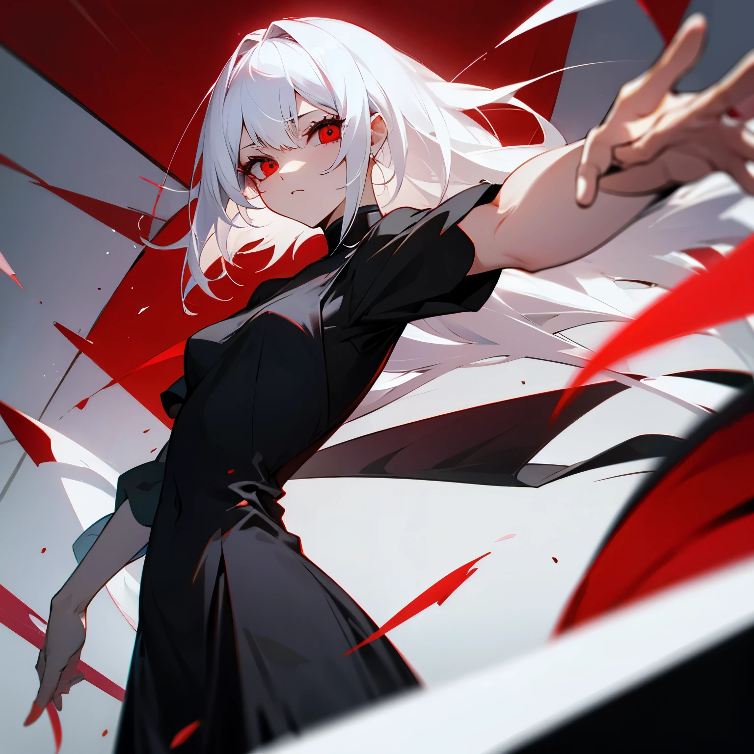 White hair red eyes black dress