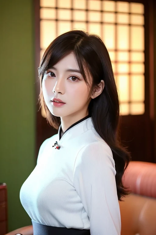 ((highest quality)), ((masterpiece)), (detailed), Perfect Face、(((photorealistic))), ((realistic)), (ultra high definition), best quality, masterpiece, ray tracing, japanese female, ((super fine face)), 1 girl, cheongsam, full body, looking at viewer, front view、legup、show her pantie、worst quality, low quality, blurry
