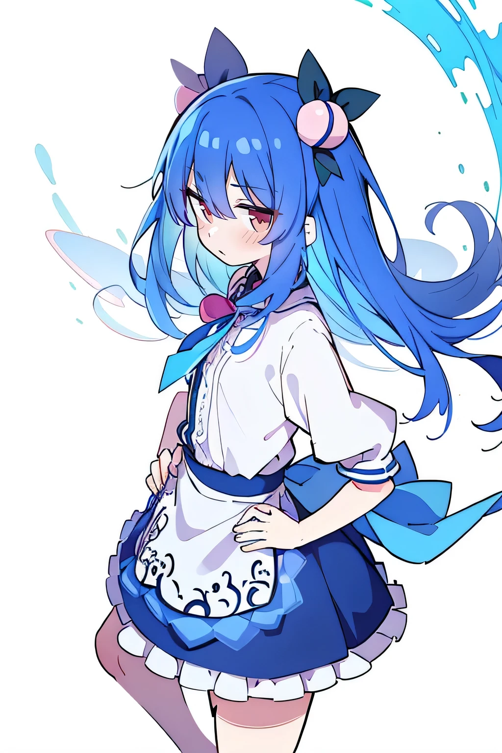 (masterpiece),best quality, Expressive eyes, Perfect face, 1girl,
Hands on waist,fair, Gorgeous,Japanese cartoons,girl,lola,Hina Angel, blue hair, blue haired, floating clothes,Grab your waist, Grab your waist, hands on hips , hands on hips,sit, sit on ground, Legs on the ground, flat chest,Petals fall,