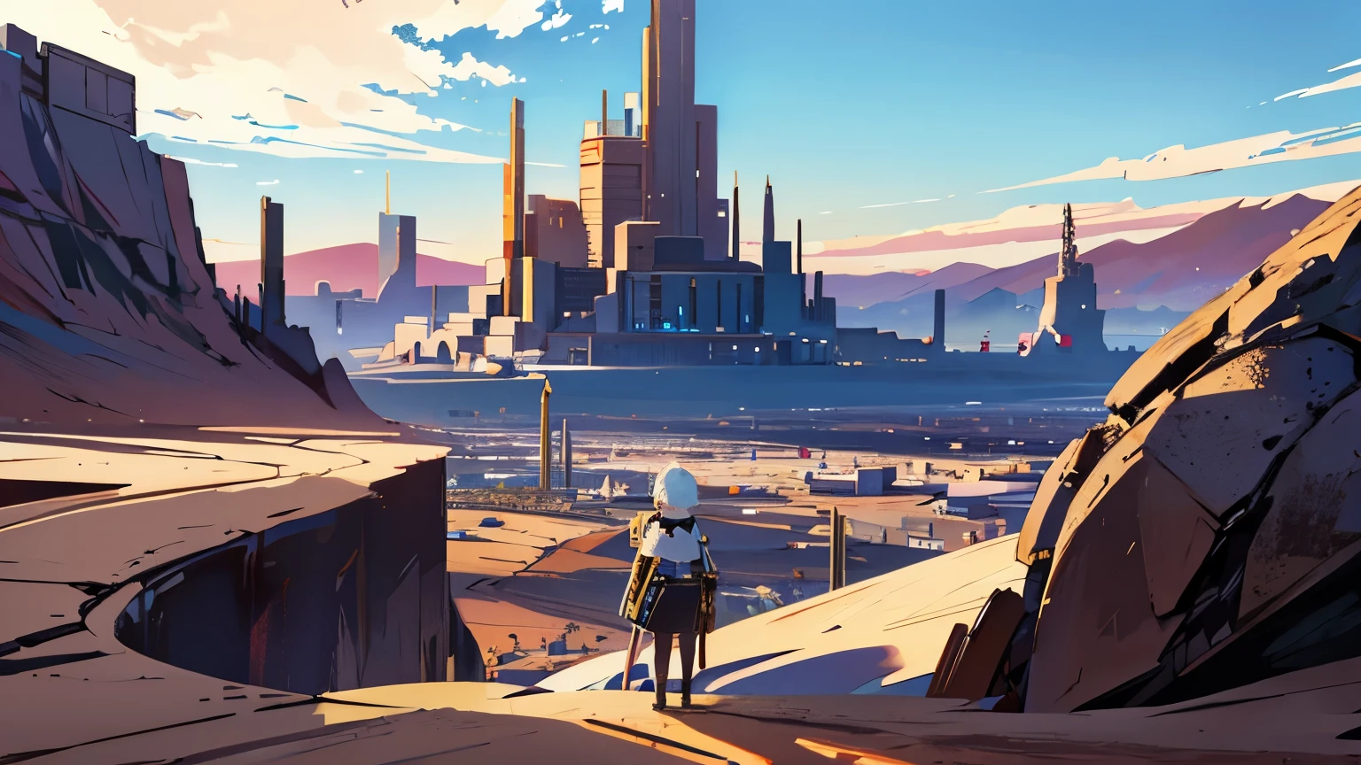 A extra wide desert with a future city , a lot of glass