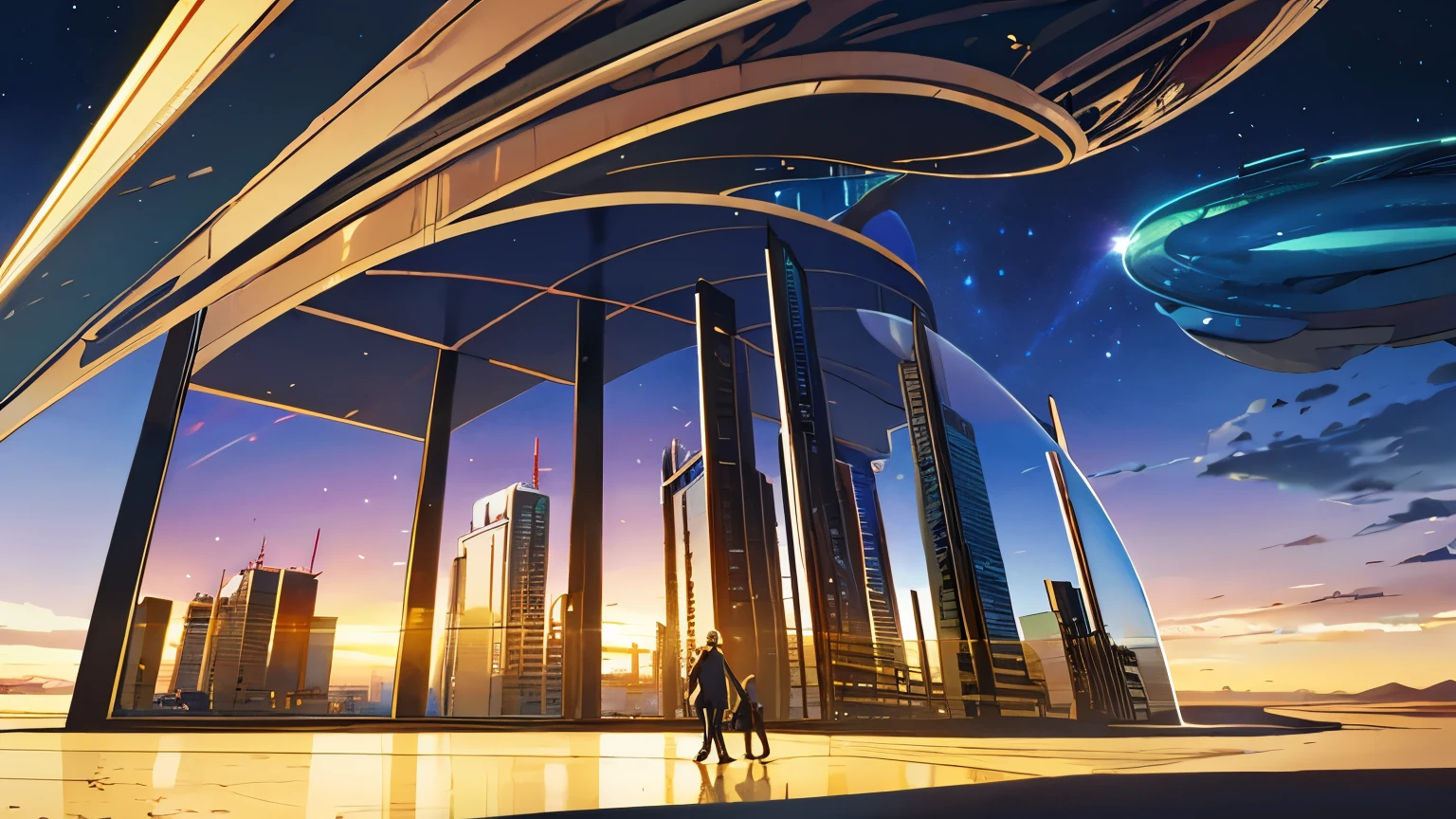 A extra wide desert with a future city , a lot of glass