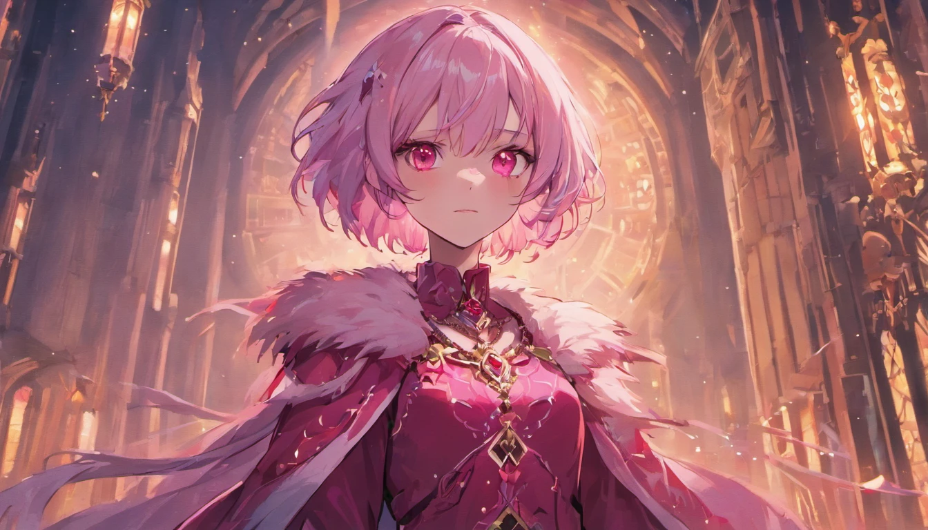 Pink girl with silver hair, Pink eyes, Very short hairstyle, A shy smile, hair clips, Long sleeves, , reflection, Contre-Jour, landscape, Light scattering, Transparency of the light, (bustup:1.2), (masutepiece). (Best Quality, 8K, hight resolution), Ultra-detailed, (Realistic), Vivid colors、Winters、Contemporary city、Coat with furanime pixel art 8 bit,
гибрид дриада гордая девушка-evilдейка, evil character, evil, darkness White dress with gold pattern and deep neckline.
  bracelet made of gold and precious stones behind the back magic circle white hair, Red eyes