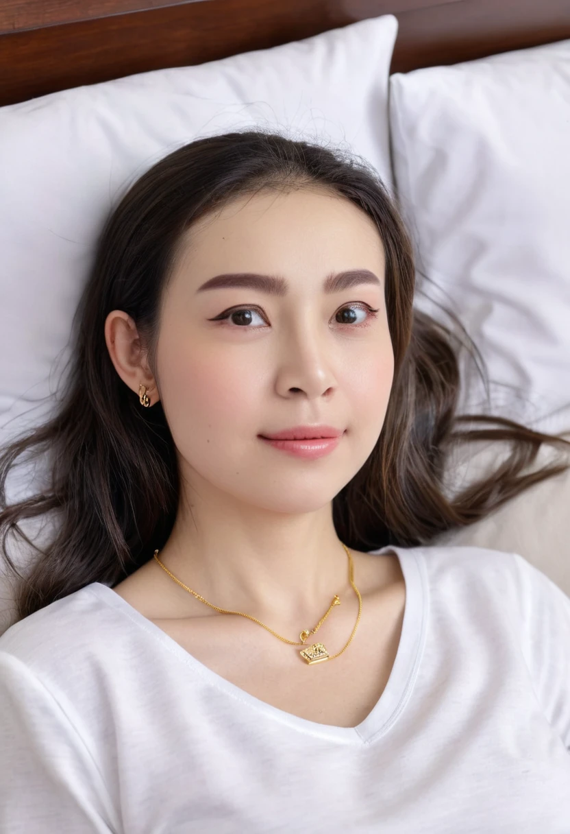 1 girl,8k, masterpiece,on bed, small gold necklace,lie down