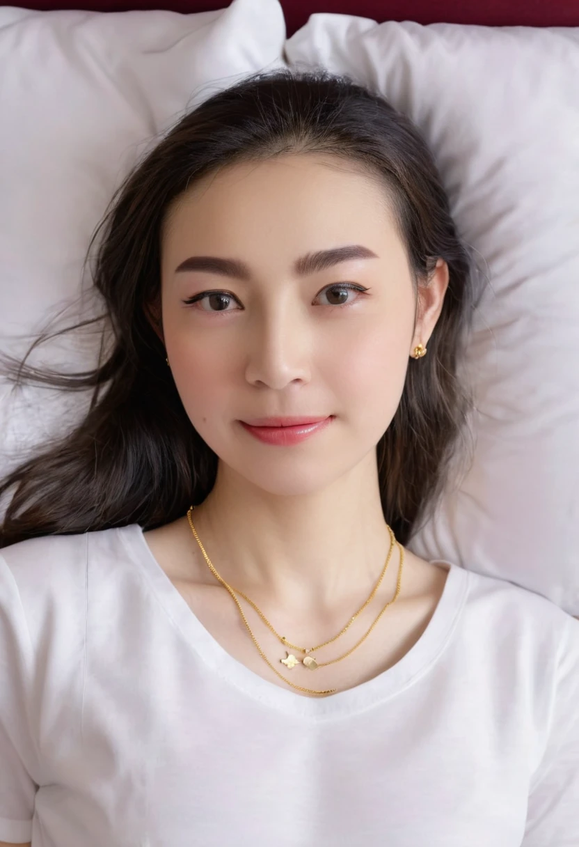 1 girl,8k, masterpiece,on bed, small gold necklace,lie down