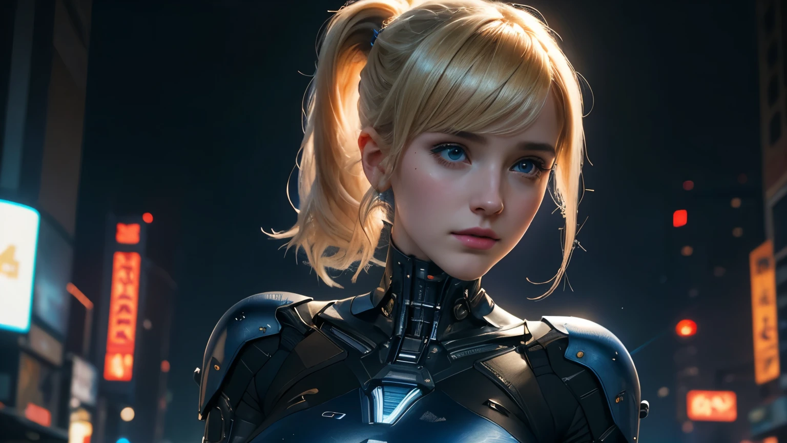 Rachel Brosnahan,When you were a young woman,Bangs,Ponytail,blonde hair,wear a dress ((Blue G-string)) Hi-tech equipment, cyberpunk,she wears a collar,((cybernetic body)),In the future world,amazing night,sci fi,city at night, realistic skin, incredible light, ultra realistic,complicated, Sharp focus, Ray Tracing, rtx, Professional photography, Masterpiece, very detailed, High quality, best quality, big breasts,She breast size is M cup, full body, she very sexy, she have perfect body, she so beautifully,She have good eyes,She is full of charm,close up,Heavy rain