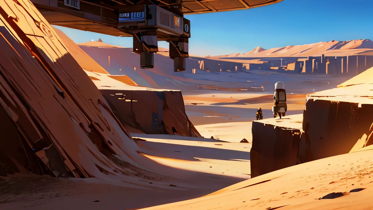 A extra wide desert with a lot of future City , outdoor , StarWars style , no people