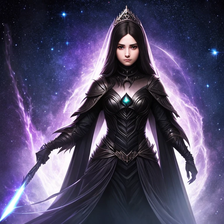 Ethereal Ghostly princess, mournful lady, malevolent, creature of the night, fighting in the battlefield casting a dark spell, dark energy aura, full figure portrait, three quarter wiew, masterpiece, 8k resolution, warp space background, Caravaggio art, digital art