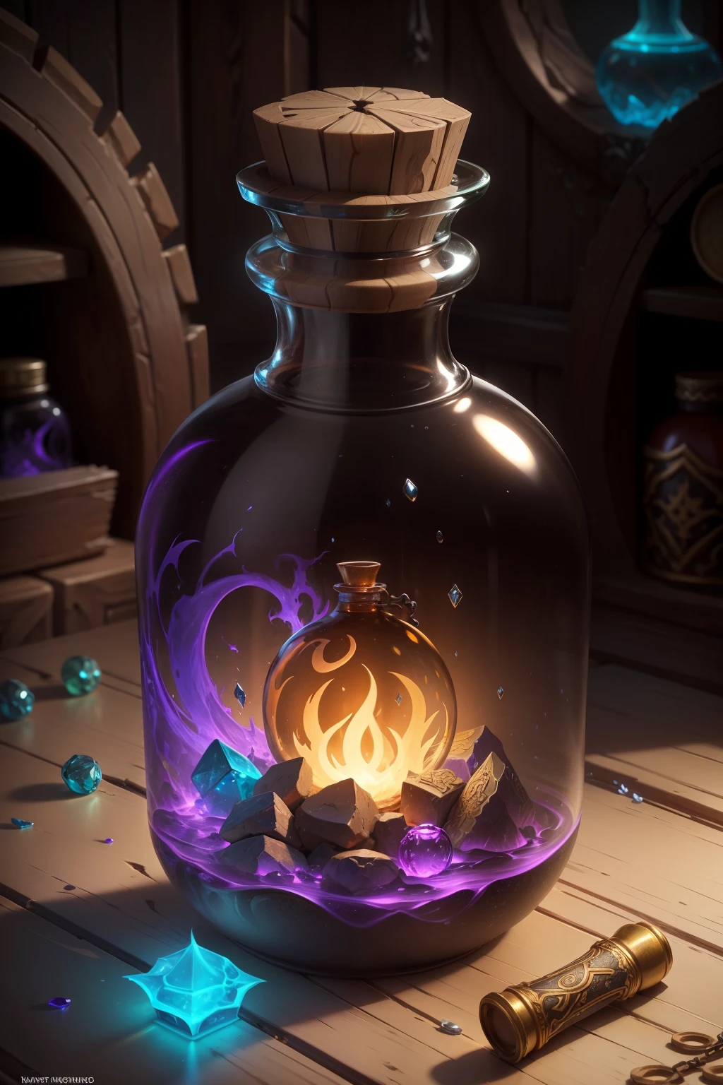 In the enchanting world of Hearthstone, concept art of a draw potion bottle emerges, masterfully crafted with a captivating composition. With intricate details and high definition 4K resolution, the potion bottle shines in the Blizzard game scene.
The potion bottle is stylized with vibrant colors, showcasing a rich, otherworldly palette. The glass bottle radiates an ethereal glow, subtly reflecting the surrounding magical elements. The stopper is intricately designed with swirling patterns and intricate engravings, creating a sense of depth and intrigue.
Above the bottle, a golden label adds an aura