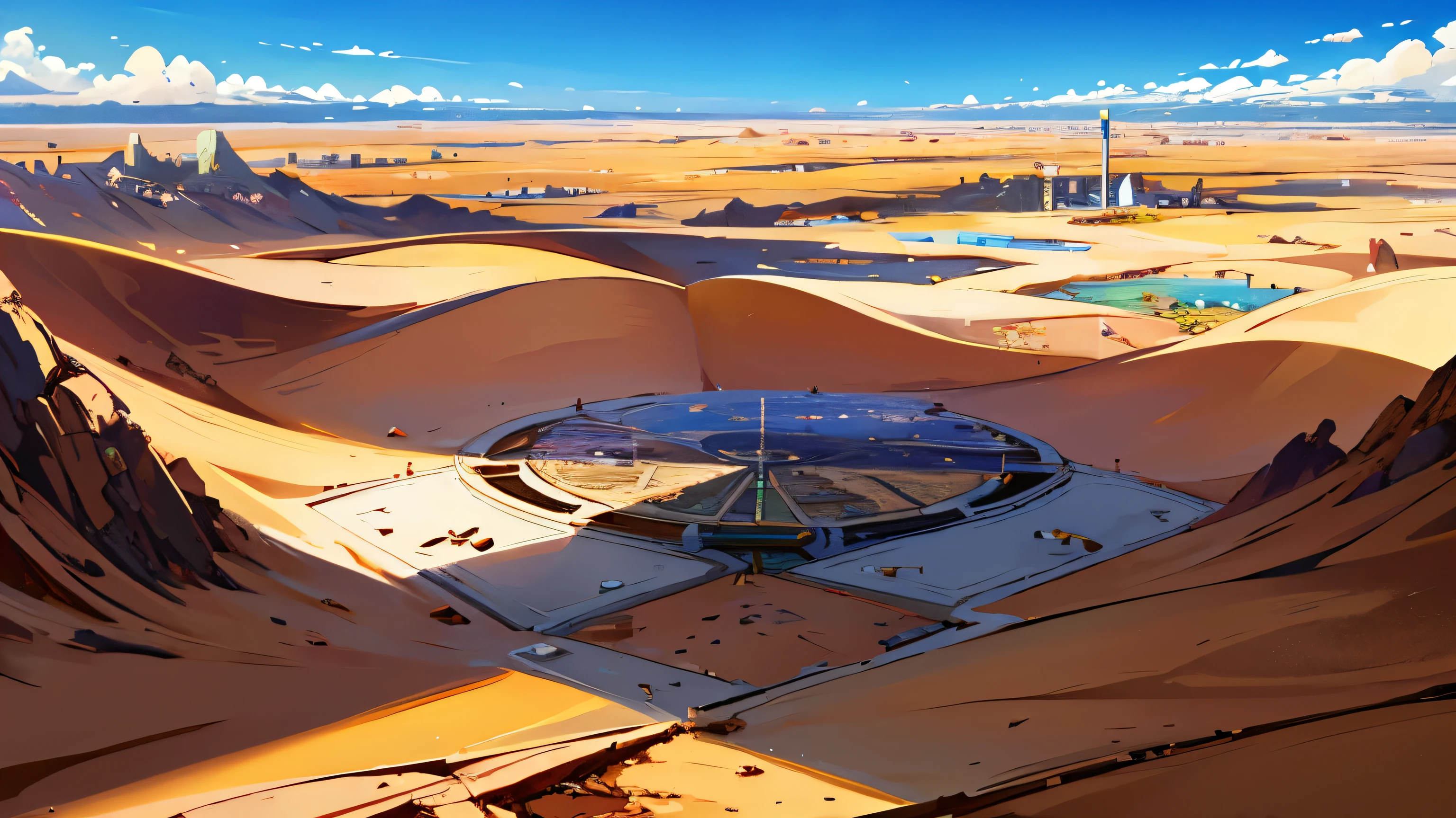 A extra wide desert with a future city , a lot of glass 