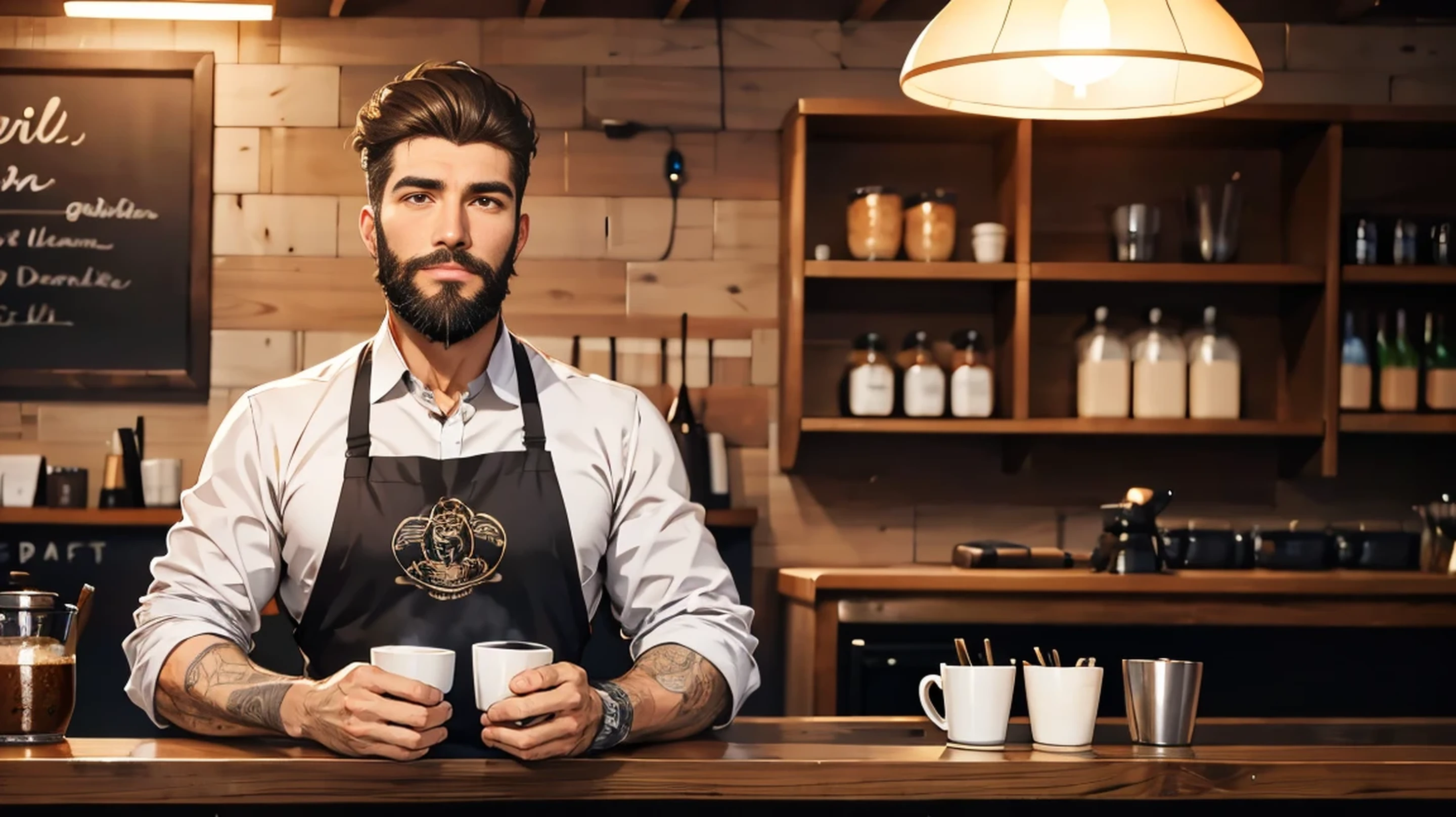 A handsome, bearded coffee shop owner