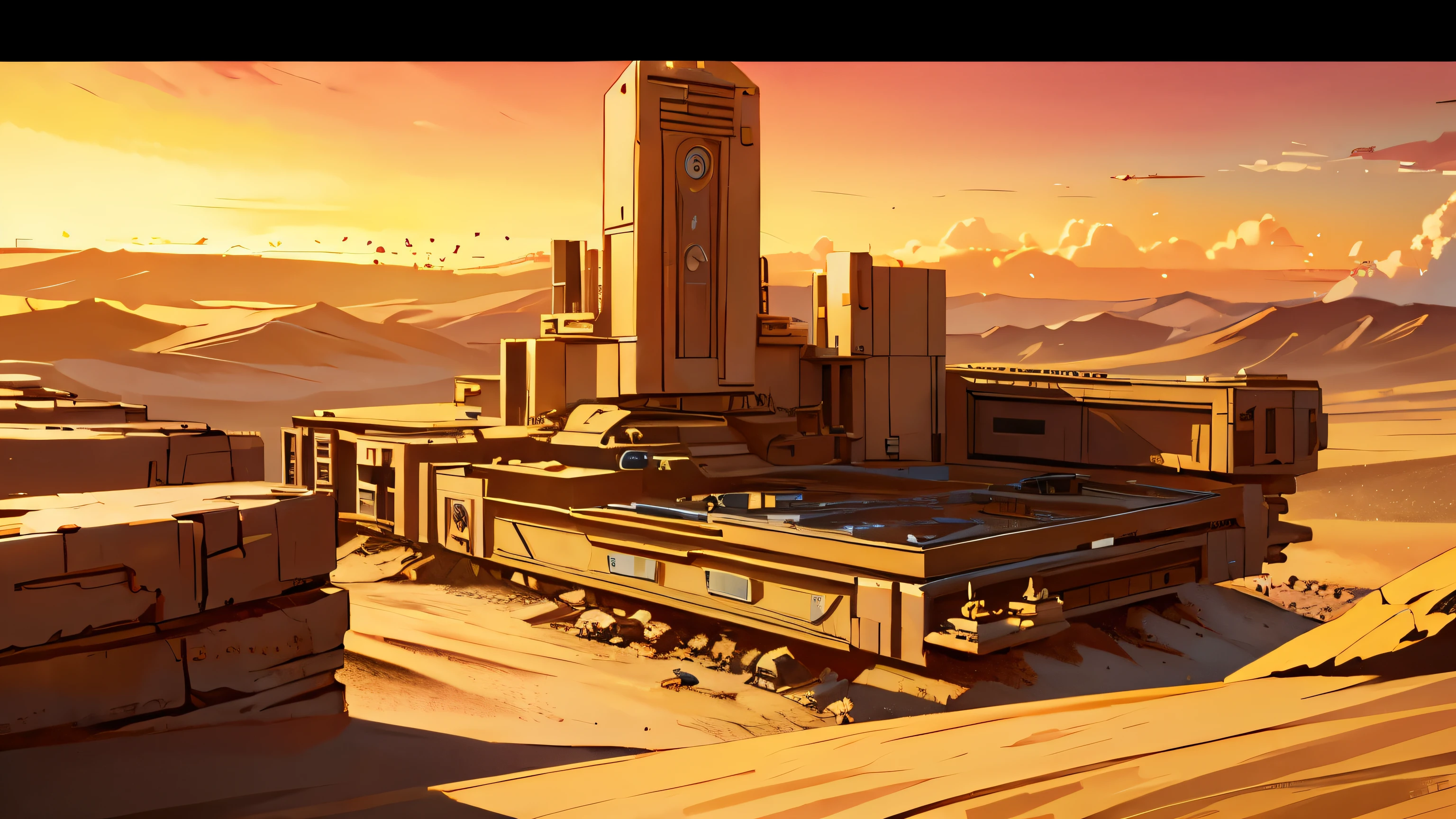 A desert with a lot of future building , Star wars style