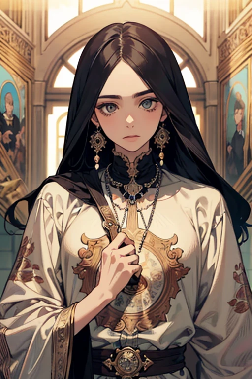 (absurdos, high resolution, ultra detalhado), 1 homem, adulto, bonito, cara alto e musculoso, ombros largos, olhos finamente detalhados e rosto detalhado, O bobo \tarot\, deserto, camel, Middle Eastern clothing, simbolismo, arte visual, Oculto, universal, Vision casting, philosophical, iconografia, numerologia, Popularidade, artistic, Alfons Mucha