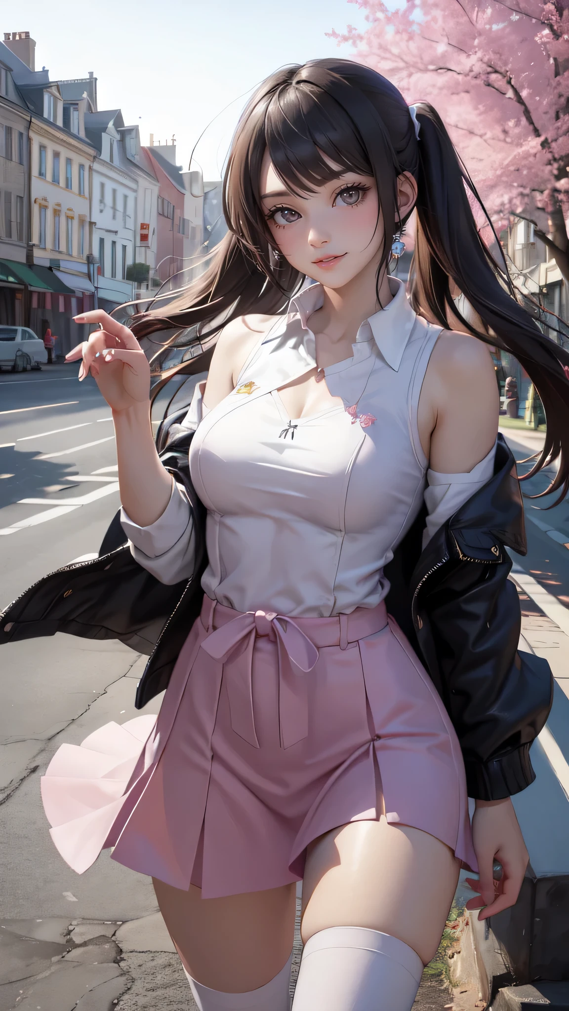 A park where cherry blossoms dance,high school girl,(random pose),(random hairstyle),(Highest image quality,(8K), Ultra-realistic, Best Quality, High quality, High Definition, high quality texture, high detailing, Beautiful detailed, fine detailed, extremely details CG, Detailed texture, realistic representation of face, masterpiece, presence)