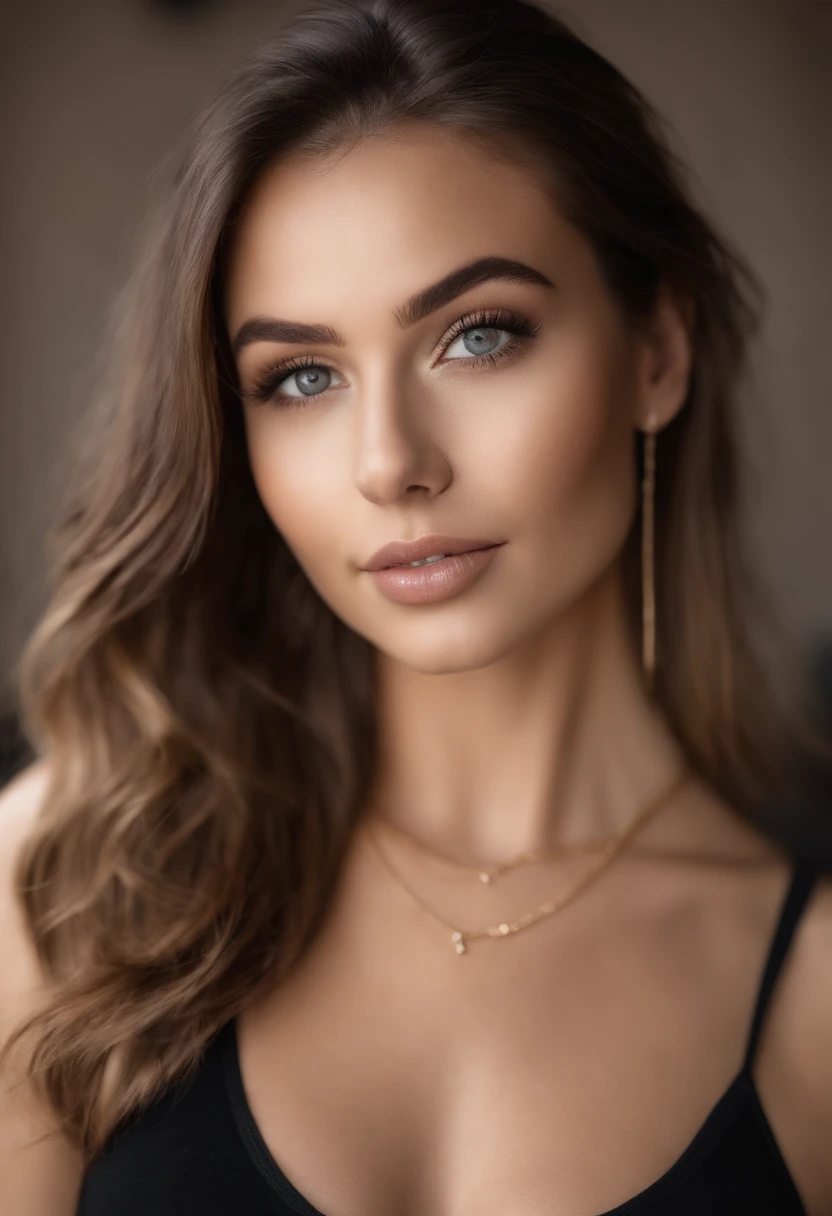 cropped woman with white tank top and necklace, fille sexy aux yeux verts, Portrait de Sophie Mudd, cheveux bruns et grands yeux, selfie d&#39;une jeune femme, Yeux de chambre, Violette Myers, sans maquillage, maquillage naturel, regarder directement la caméra, visage avec artgram, maquillage subtil, stunning tout le corps shot, Yeux verts perçants, bel angle, pose attrayante, Jolie fille, pose sexy, tout le corps picture, tout le corps, tout le corps shoot, Brown Goddess, high detail, pose satisfaite, pantalon en cuir