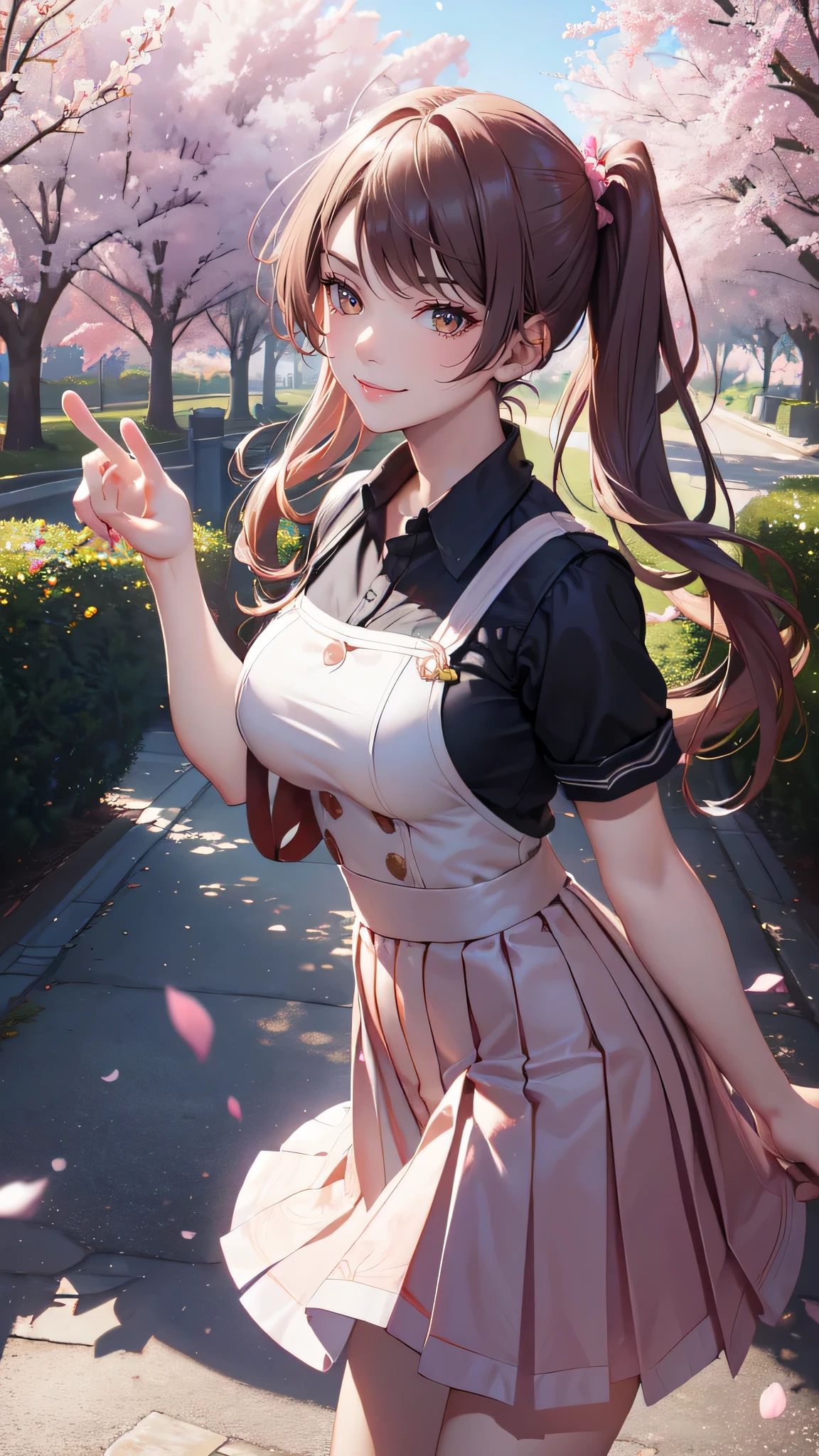 A park where cherry blossoms dance,high school girl,(random pose),(random hairstyle),(Highest image quality,(8K), Ultra-realistic, Best Quality, High quality, High Definition, high quality texture, high detailing, Beautiful detailed, fine detailed, extremely details CG, Detailed texture, realistic representation of face, masterpiece, presence)