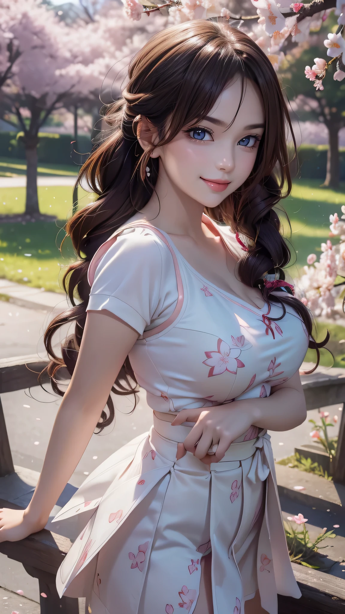 A park where cherry blossoms dance,high school girl,(random pose),(random hairstyle),(Highest image quality,(8K), Ultra-realistic, Best Quality, High quality, High Definition, high quality texture, high detailing, Beautiful detailed, fine detailed, extremely details CG, Detailed texture, realistic representation of face, masterpiece, presence)