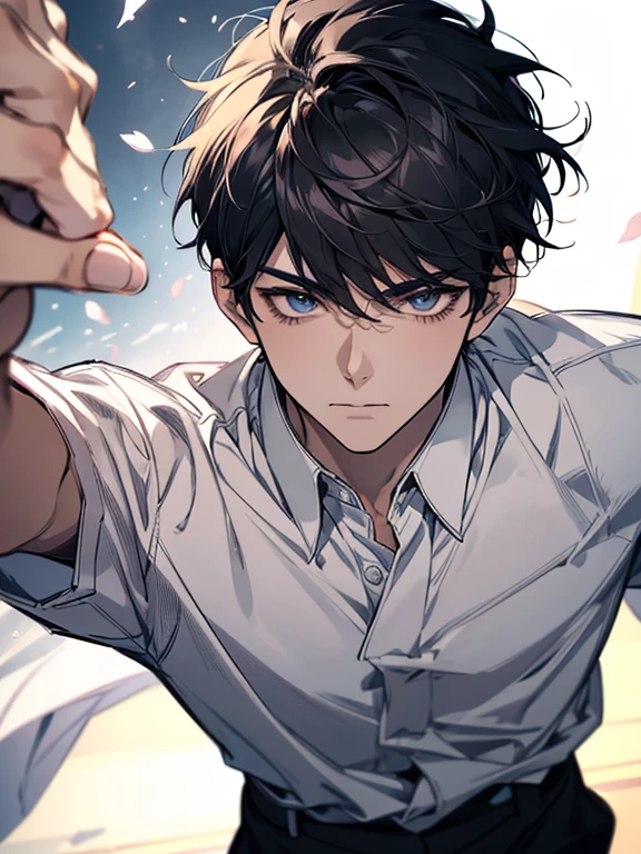 Ultra Detail,Haig Quality,sketch,1boy,matured male,Beautiful face,(black short hair),Handsome men,Pearl skin,White short sleeved shirt,drooping eyes,japanese high school,Dynamic Angle,Japan Anime,Whole body,face forward