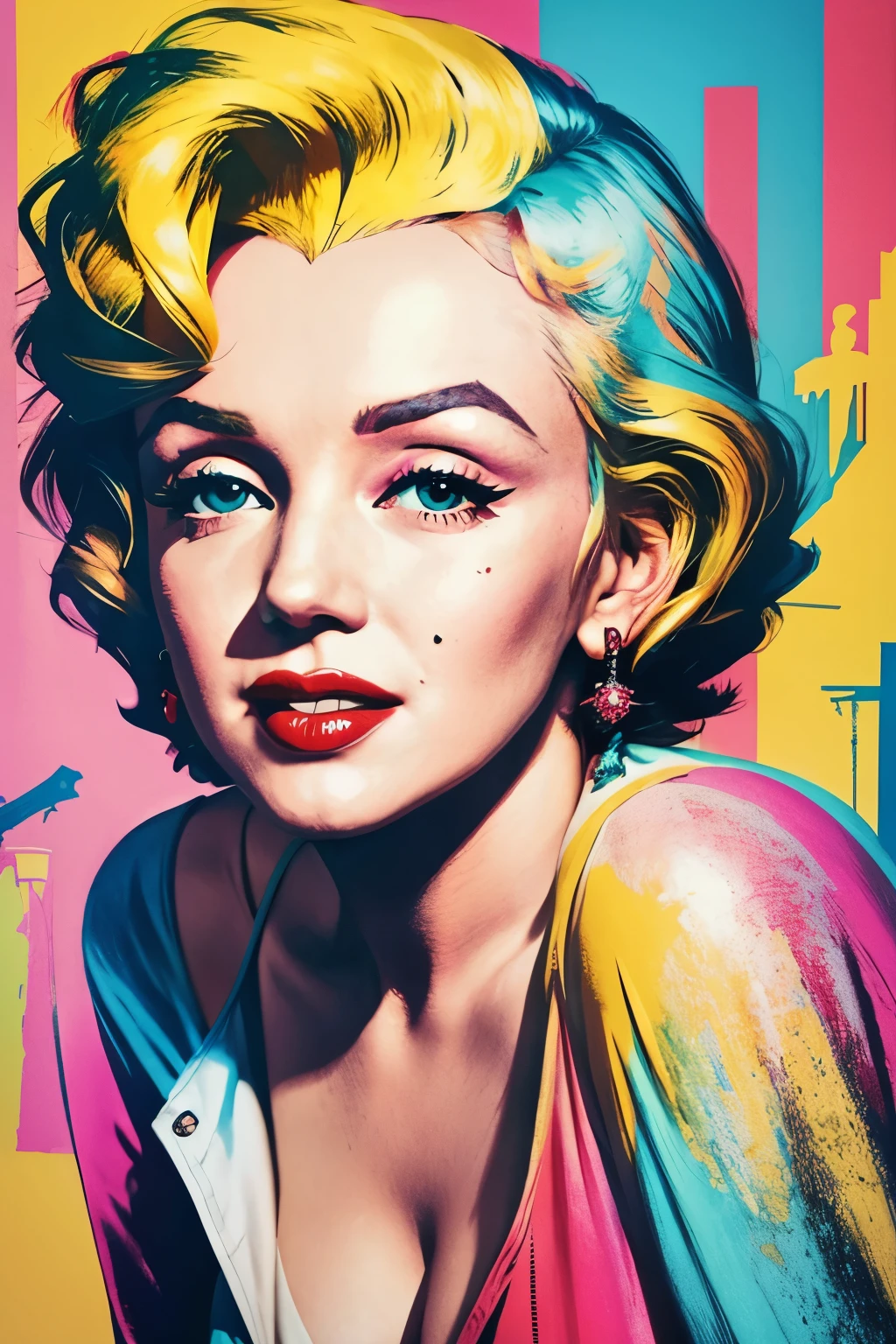 beautiful colorful Marilyn Monroe portrait with New York background, Andy warhol style