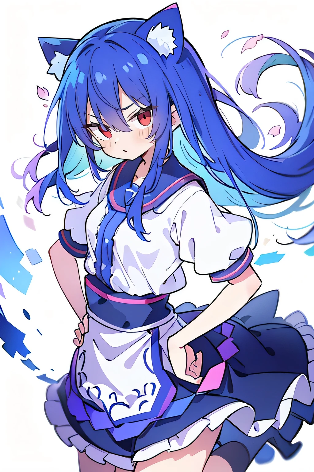 (masterpiece),best quality, expressive eyes, perfect face, 1girl,
Put your hands on your waist,fair, Gorgeous,Japanese cartoons,girl,lola,Hina Angel, blue hair, blue haired, floating clothes,Grab your waist, Grab your waist, hands on hips , hands on hips,sit, sit on ground, Legs on the ground, flat chest,cat ears,Petals fall,