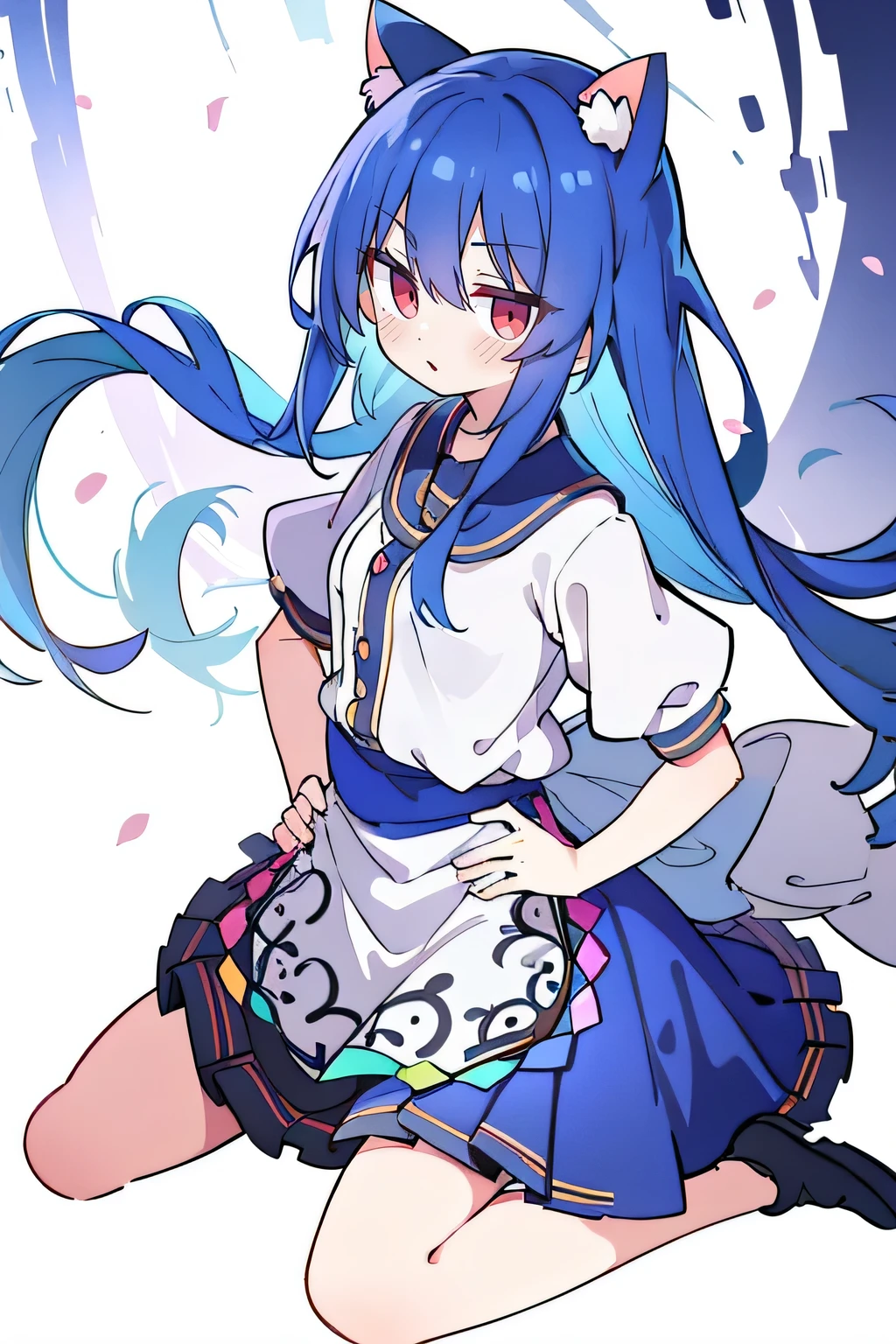 (masterpiece),best quality, expressive eyes, perfect face, 1girl,
Put your hands on your waist,fair, Gorgeous,Japanese cartoons,girl,lola,Hina Angel, blue hair, blue haired, floating clothes,Grab your waist, Grab your waist, hands on hips , hands on hips,sit, sit on ground, Legs on the ground, flat chest,cat ears,Petals fall,
