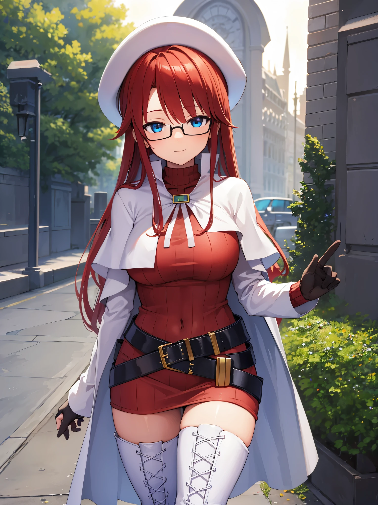 summonnightaty, aty, long hair, blue eyes, red hair, beret, hat, glasses,
BREAK long hair, thighhighs, hat, dress, boots, glasses, belt, cape, sweater, zettai ryouiki, beret, thigh boots, white footwear, ribbed sweater, loose belt,solo,
BREAK outdoors, fantasy,on_a_ship,
BREAK (masterpiece:1.2), best quality, high resolution, unity 8k wallpaper, (illustration:0.8), (beautiful detailed eyes:1.6), extremely detailed face, perfect lighting, extremely detailed CG, (perfect hands, perfect anatomy),covered_nipples,covered_navel,light_smile ,(half_eyes:1.4),sword,armpit,sleepy,dynamic_standing,barrel,red_sweater,apart_legs,magical_effect,pulmp,big_tits,