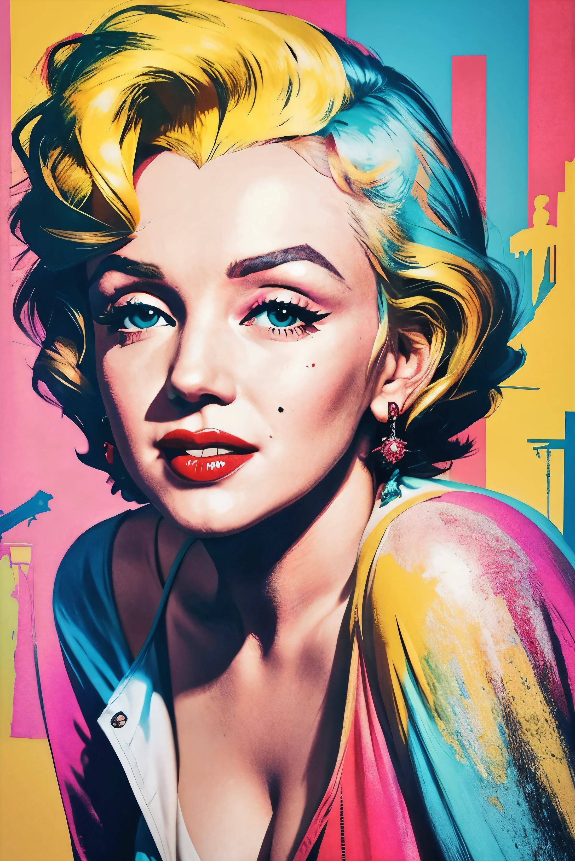 beautiful colorful Marilyn Monroe portrait with New York background, Andy warhol style