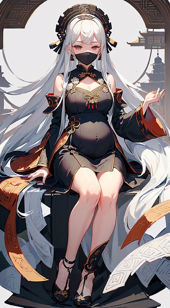 (White background:1.4),(Silhouette of a girl's head, Close your eyes, long white hair, Oriental elements),(Chinese illustration:1.3,paper art:1.3, Quilted paper art:1.2),( Reasonable design, clear lines, High Definition,best quality, Very detailed, masterpiece, Cinematic lighting effects, 4K ),Pregnant,huge
