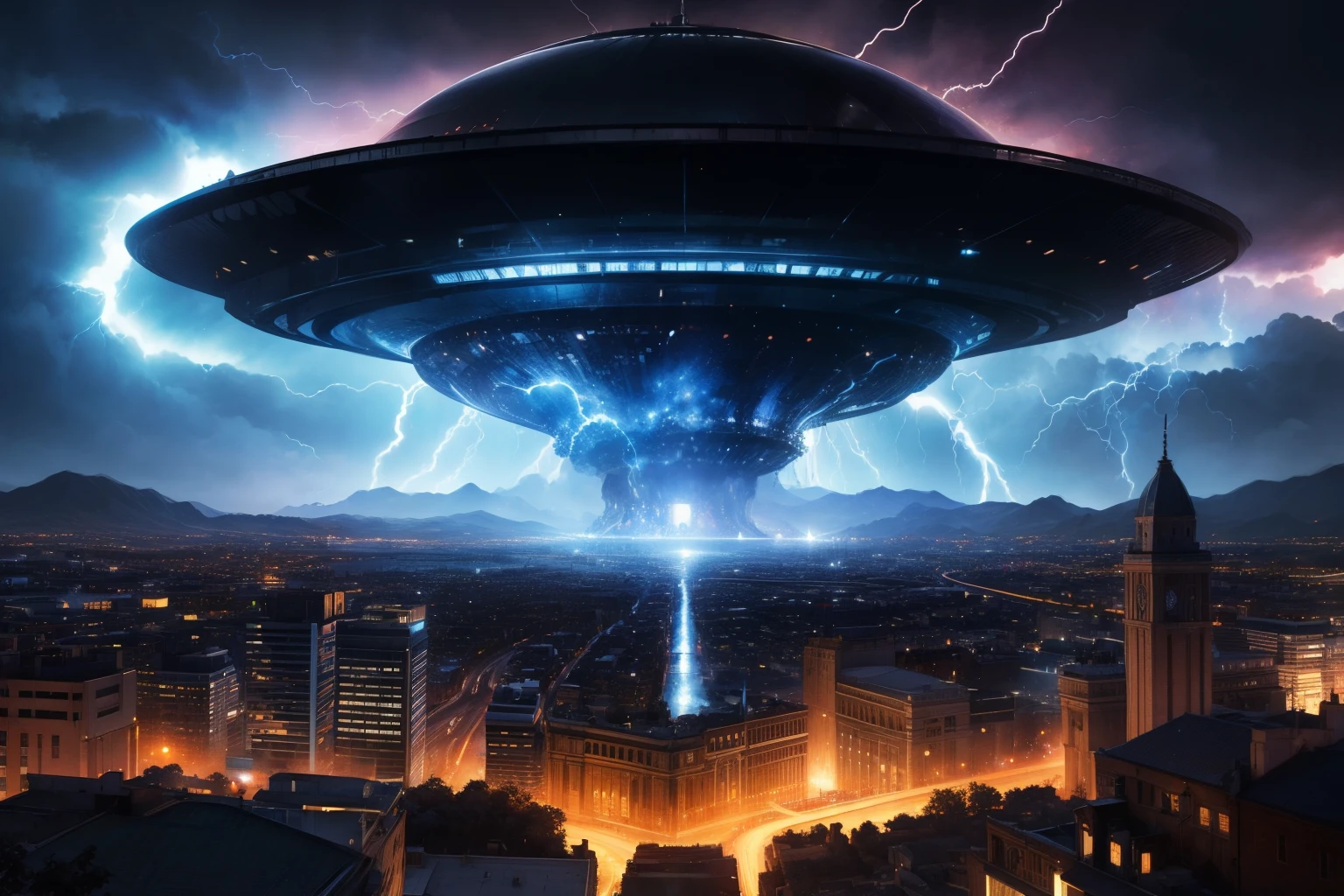 ((high quality)),((masterpiece)), apocalypse, black hole, city ،Lightning and thunder