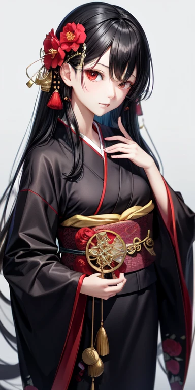 camellia、Black Hair、kimono、Red eyes 、