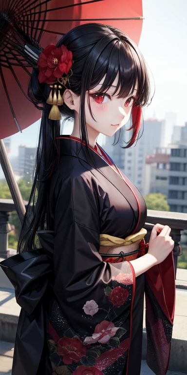 camellia、Black Hair、kimono、Red eyes 、