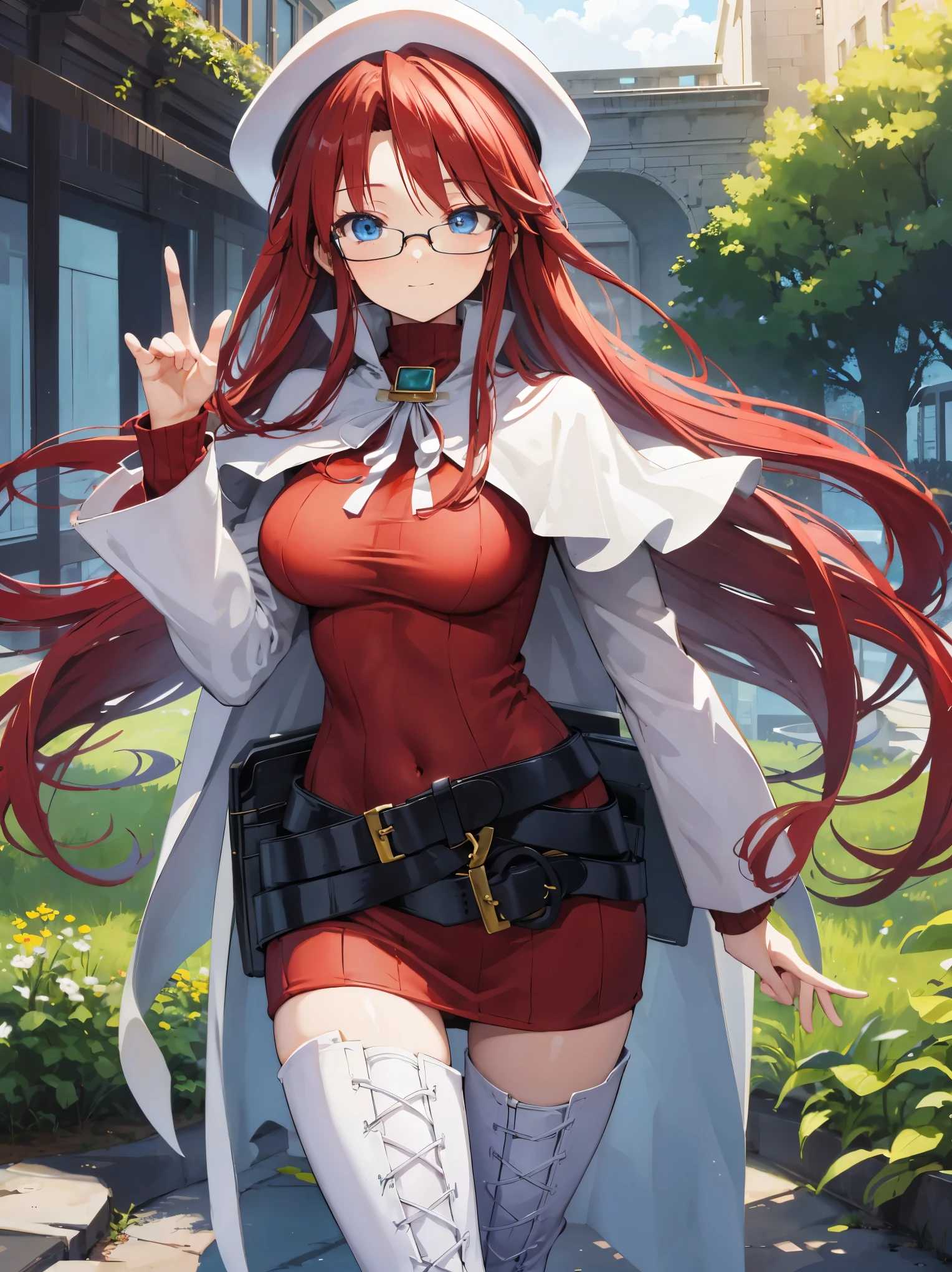summonnightaty, aty, long hair, blue eyes, red hair, beret, hat, glasses,
BREAK long hair, thighhighs, hat, dress, boots, glasses, belt, cape, sweater, zettai ryouiki, beret, thigh boots, white footwear, ribbed sweater, loose belt,solo,
BREAK outdoors, fantasy,on_a_ship,
BREAK (masterpiece:1.2), best quality, high resolution, unity 8k wallpaper, (illustration:0.8), (beautiful detailed eyes:1.6), extremely detailed face, perfect lighting, extremely detailed CG, (perfect hands, perfect anatomy),covered_nipples,covered_navel,light_smile ,(half_eyes:1.4),sword,armpit,sleepy,dynamic_standing,barrel,red_sweater,apart_legs,magical_effect,pulmp,big_tits,