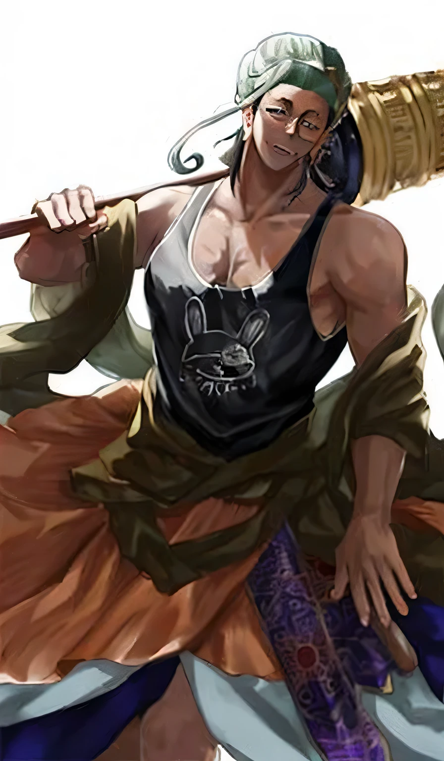 a close up of a person holding a baseball bat on a white background, from one piece, ross tran style, ross tran!!!, by Kamagurka, artgerm and genzoman, artgerm. anime illustration, artgerm. high detail, detailed anime character art, kentaro miura art, highly detailed exquisite fanart, from attack on titan