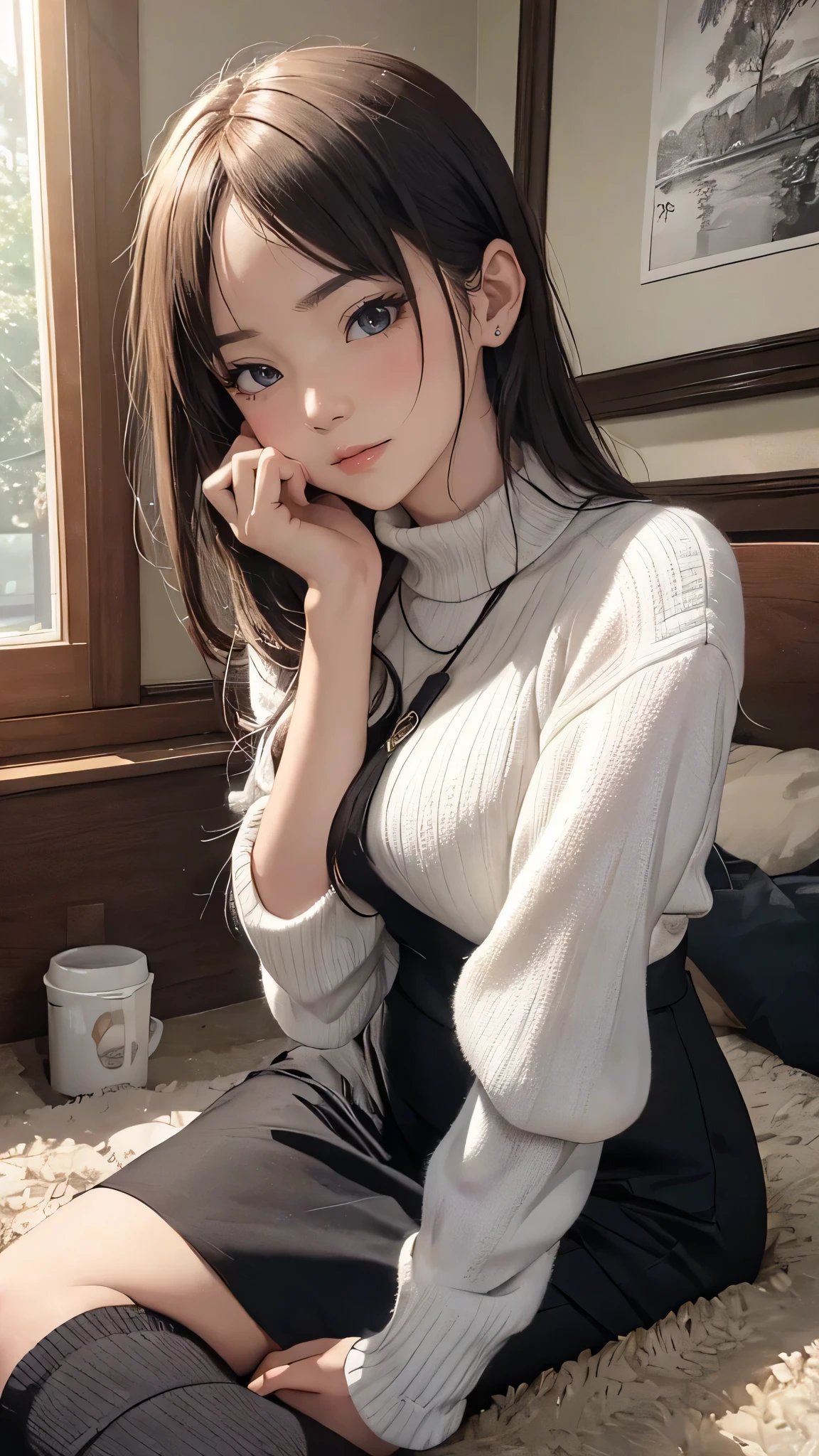 (random porn pose),(Highest image quality,(8k),ultra-realistic,best quality, high quality, high definition, high quality texture,high detail,beautiful detailed,fine detailed,extremely detailed cg,detailed texture,a realistic representation of the face,masterpiece,Sense of presence),sweater,tight mini skirt,stockings,Engineer boot