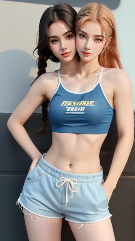 ((best quality)), photorealistic, photorealism, Photorealistic, high resolution, 1girl aiming with an assault rifle, Beautiful, Baby Face, 20 Years Old, White Skin, pale skin, Large Breasts, huge breast, Combat pose, looking at the camera, (Detailed face), short hair, sexy body, (wearing blue and white rubber suit, high-tech headset), cloths color based on blue), revealed thigh, Fingers are occluded, concrete wall background,