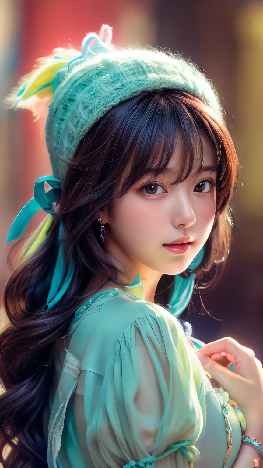 (masterpiece、highest quality、Official Art:1.2)、(colorful)、See who's watching、1 girl、Portraiture、alone、Colorful floating on water、Random sexy poses、peekaboo、lean back
